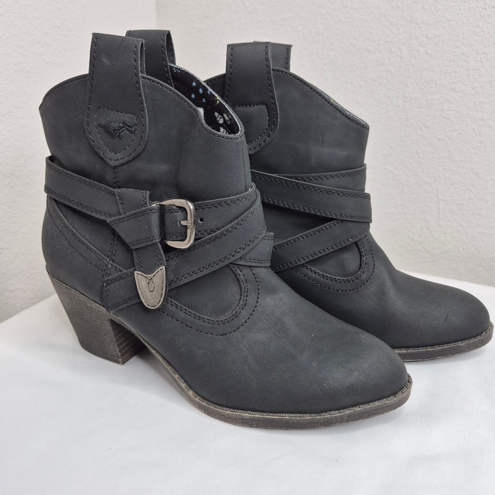 Rocket Dog Black Western Ankle Boots Buckle Straps Coastal Cowgirl Boho Size 7
